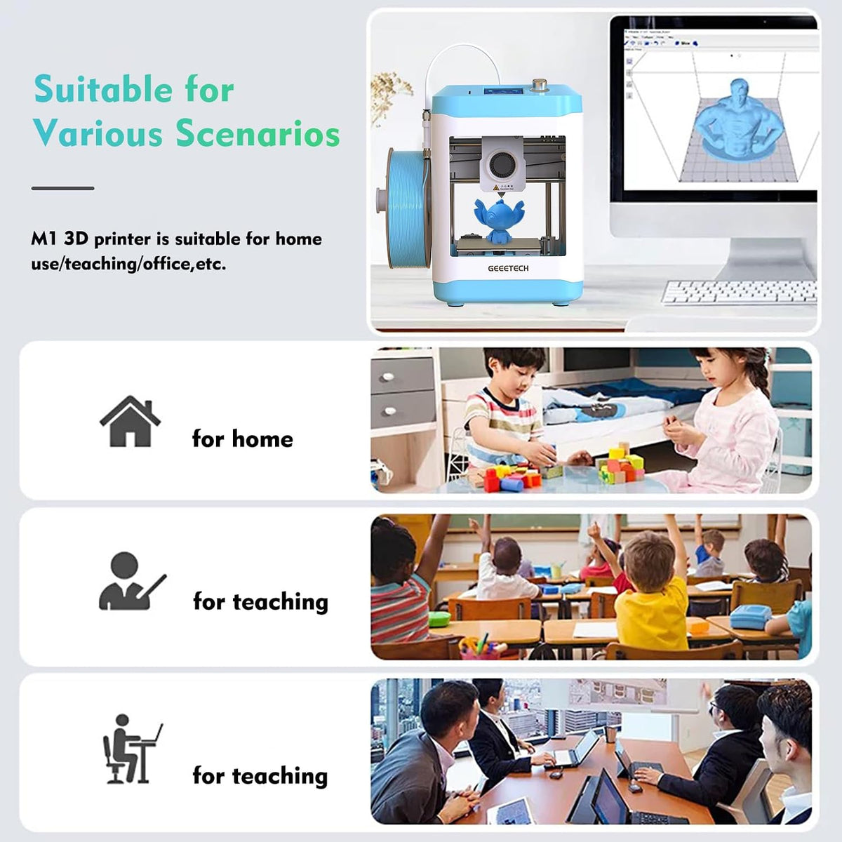 3D Printer for Kids and Beginners,Geeetech Mini 3D Printers with Auto Leveling,High Speed and Fully Open Source,Fully Assembled Direct Drive Extruder,For Home and School,Print Area 3.94×4.33×3.94 In