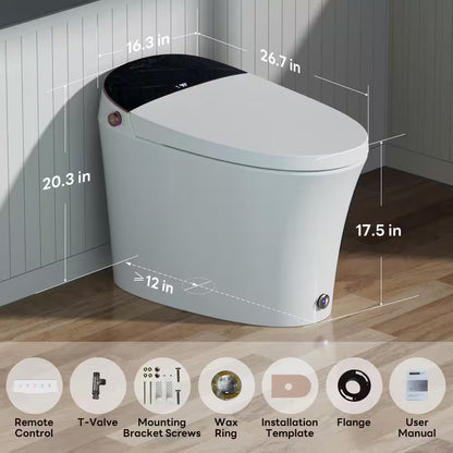Water-Saving Elongated Smart Bidet Toilet 1.06 GPF in White with Foam Shield, Heated Seat, Foot Kick and Auto Flush