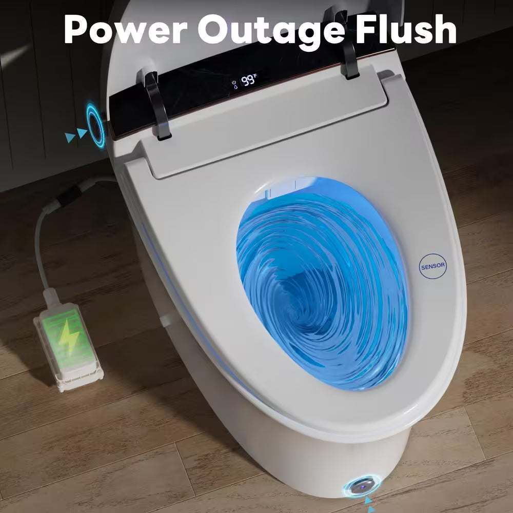 Water-Saving Elongated Smart Bidet Toilet 1.06 GPF in White with Foam Shield, Heated Seat, Foot Kick and Auto Flush