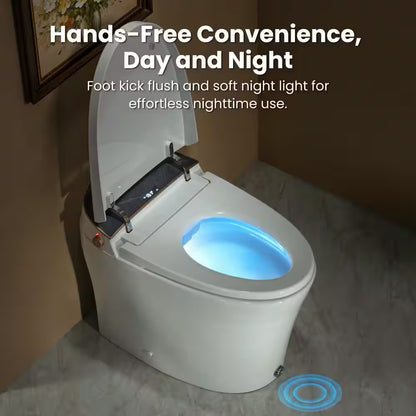 Water-Saving Elongated Smart Bidet Toilet 1.06 GPF in White with Foam Shield, Heated Seat, Foot Kick and Auto Flush