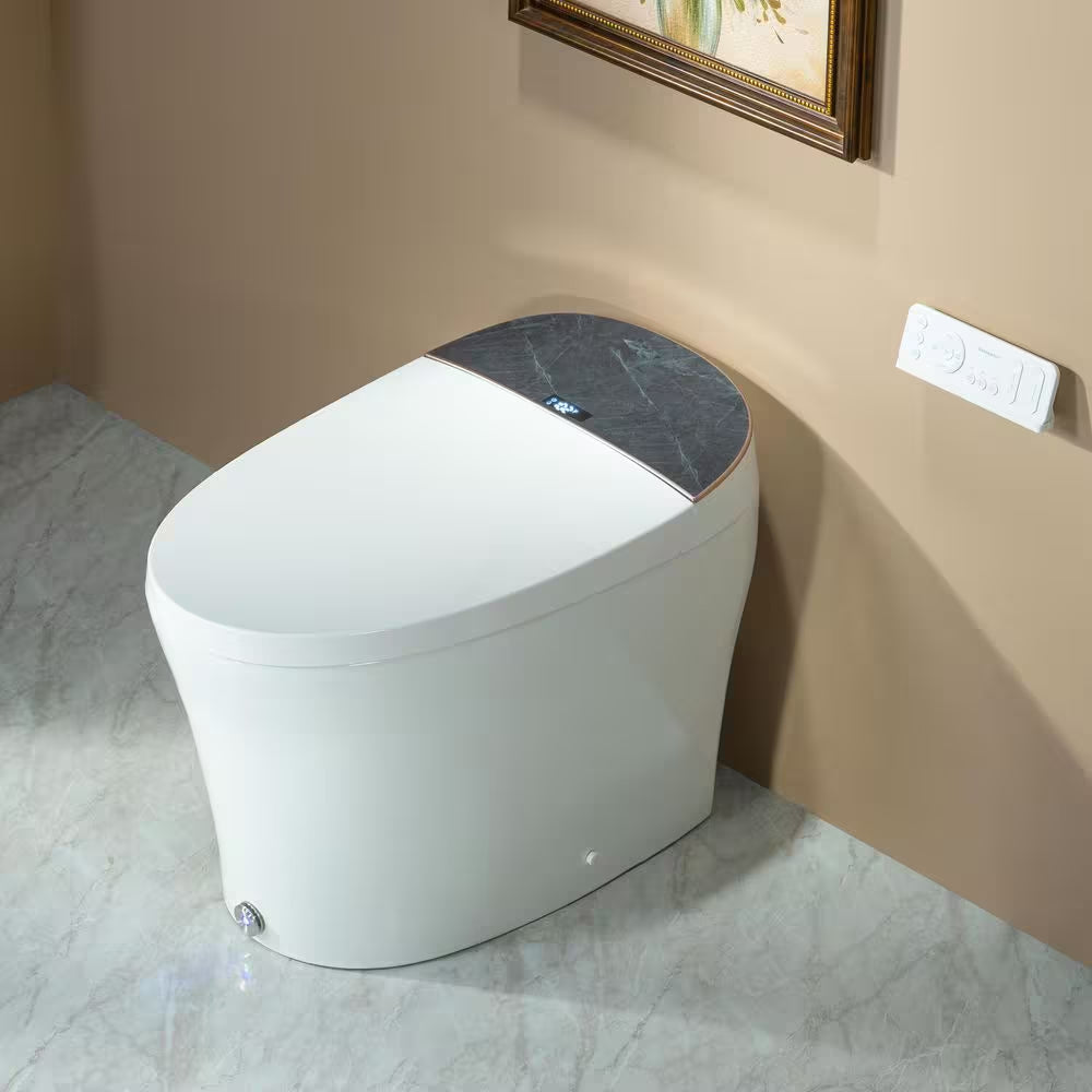 Water-Saving Elongated Smart Bidet Toilet 1.06 GPF in White with Foam Shield, Heated Seat, Foot Kick and Auto Flush