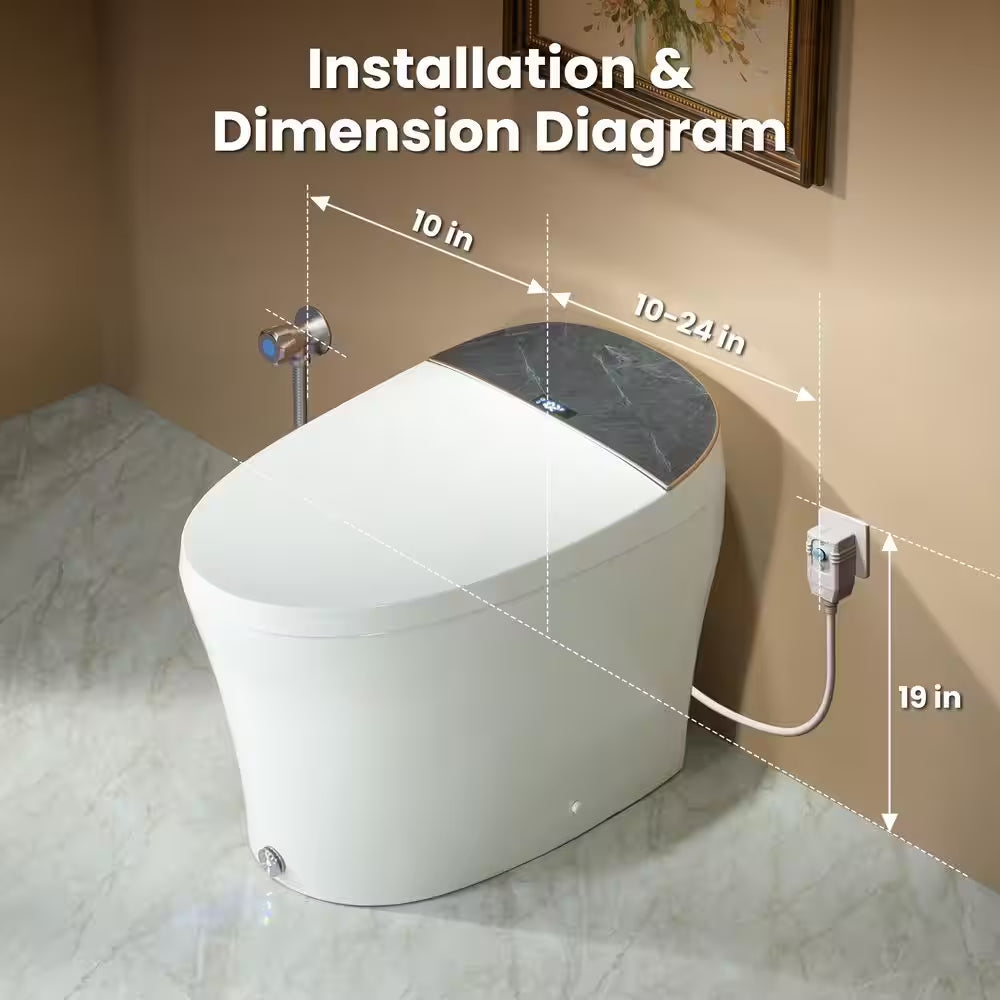 Water-Saving Elongated Smart Bidet Toilet 1.06 GPF in White with Foam Shield, Heated Seat, Foot Kick and Auto Flush