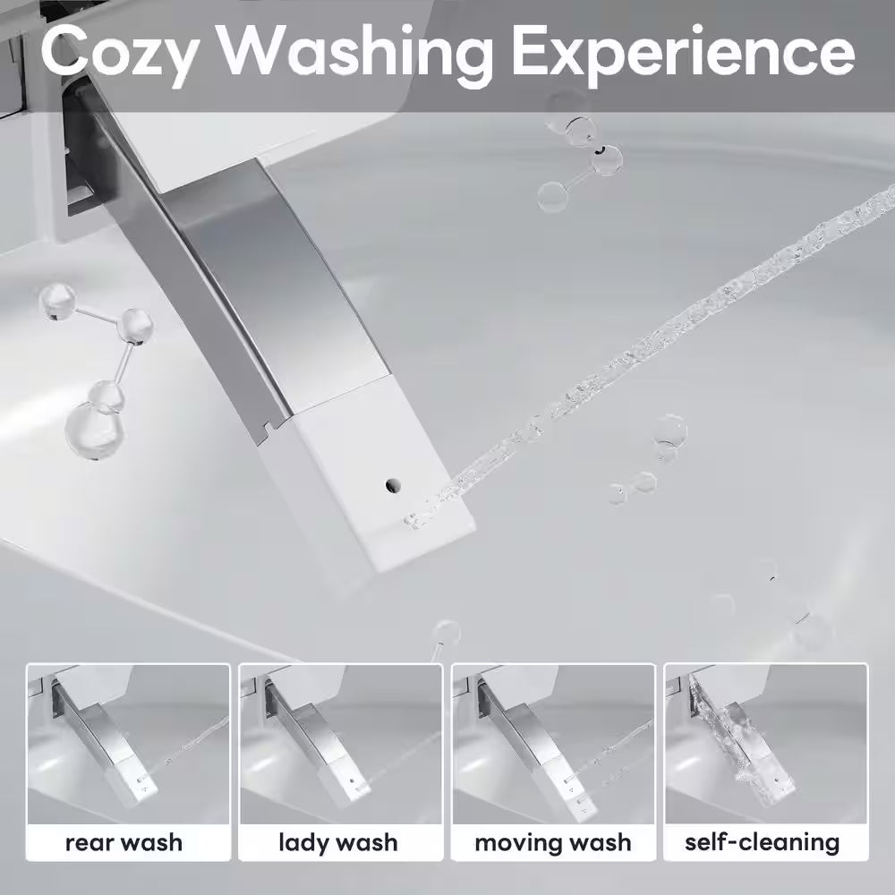 Water-Saving Elongated Smart Bidet Toilet 1.06 GPF in White with Foam Shield, Heated Seat, Foot Kick and Auto Flush
