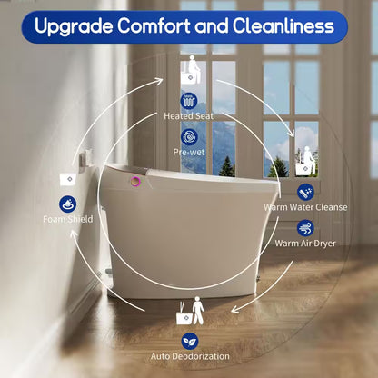 Water-Saving Elongated Smart Bidet Toilet 1.06 GPF in White with Foam Shield, Heated Seat, Foot Kick and Auto Flush