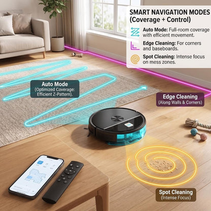 Smart Robot Vacuum Cleaner & Mop, 5000Pa Suction Auto Sweep & Mop, Carpet Boost, Edge & Spot Cleaning | App, Remote & Button Control Auto Recharge, 110 Min Runtime for Hard Floors & Pet Hair