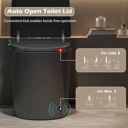Smart Toilet with Bidet Built In, ADA One-Piece Toilet Auto Open/Close & Flush, Heated Seat, Front & Rear Wash, LED Display, Night Light, 12-Inch Rough-In (Matte Grey)