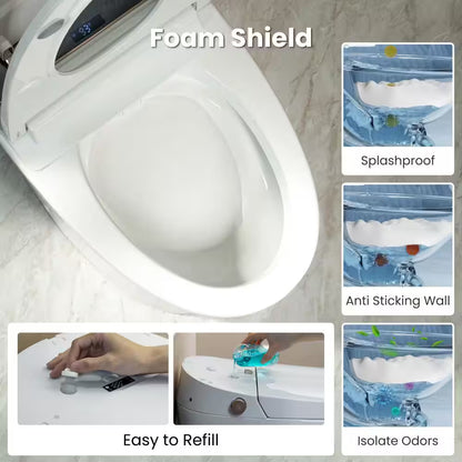 Water-Saving Elongated Smart Bidet Toilet 1.06 GPF in White with Foam Shield, Heated Seat, Foot Kick and Auto Flush